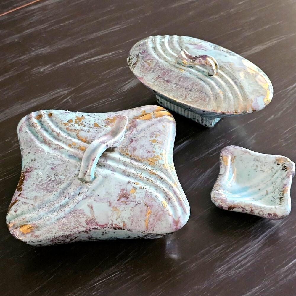 Vintage California Pottery MCM Iridescent Set
